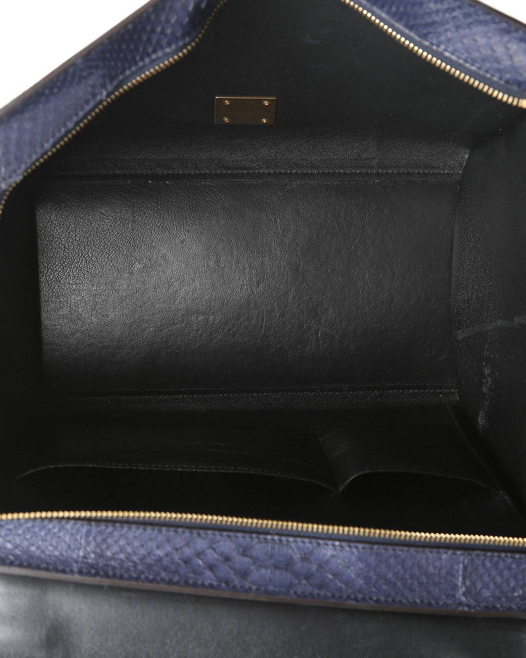 Celine Navy Blue Python Embossed Leather & Suede Medium Trapeze Bag