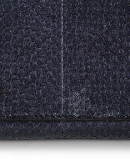 Celine Navy Blue Python Embossed Leather & Suede Medium Trapeze Bag