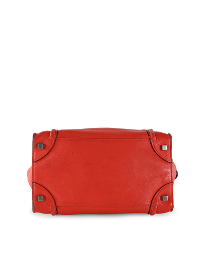 Celine Coral Calfskin Leather Mini Luggage Tote Bag