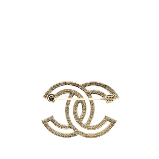 Gold Chanel Gold Plated CC Rhinestone Brooch