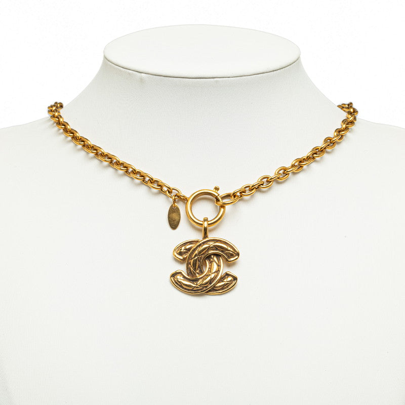 Chanel Quilted CC Logo Pendant Necklace Metal Necklace in Good condition