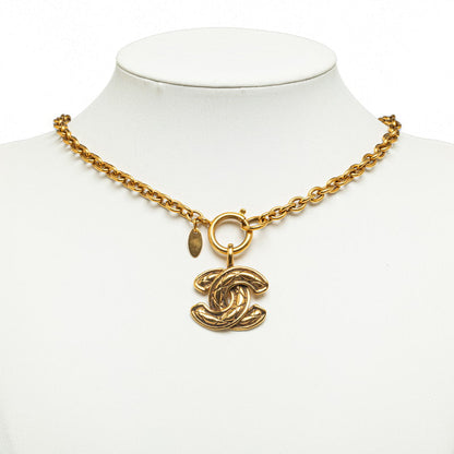 Chanel Quilted CC Logo Pendant Necklace Metal Necklace in Good condition