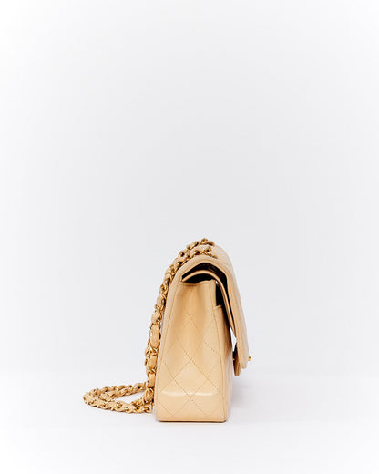 Chanel Beige Lambskin Quilted Medium Double Flap GHW Bag