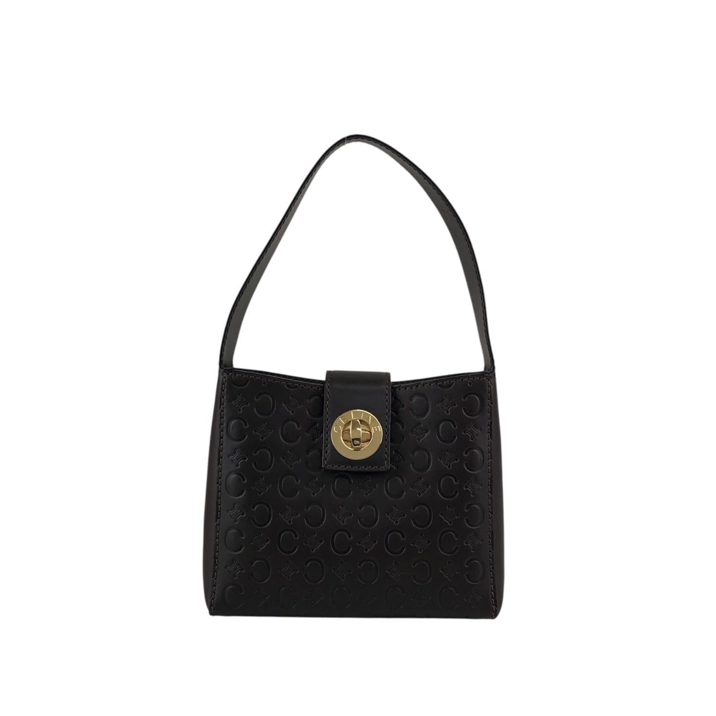 CELINE Turn Lock Small Handbag Brown Vintage 2h8bw4
