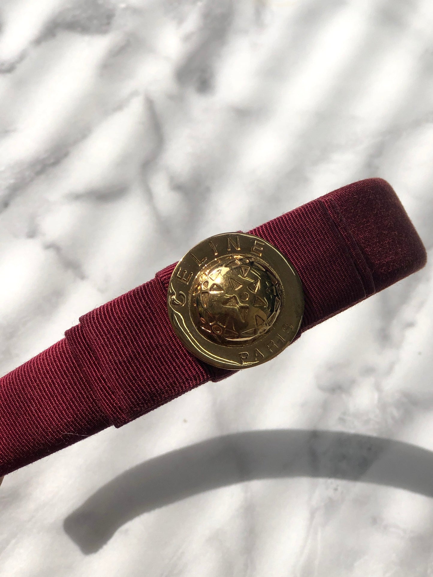 CELINE Starball Ribbon Fabric headband burgundy Vintage hjb2bi