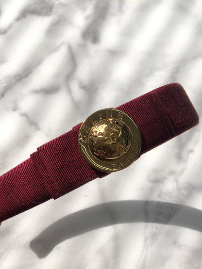 CELINE Starball Ribbon Fabric headband burgundy Vintage hjb2bi