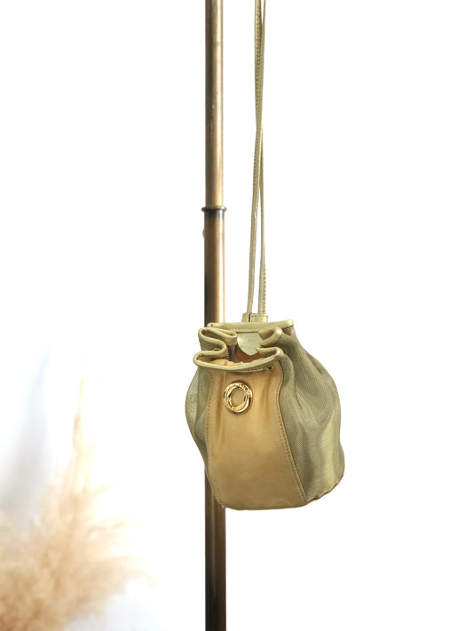 CELINE Circle Logo Drawstring Small Shoulder bag Beige Vintage s6bm4s