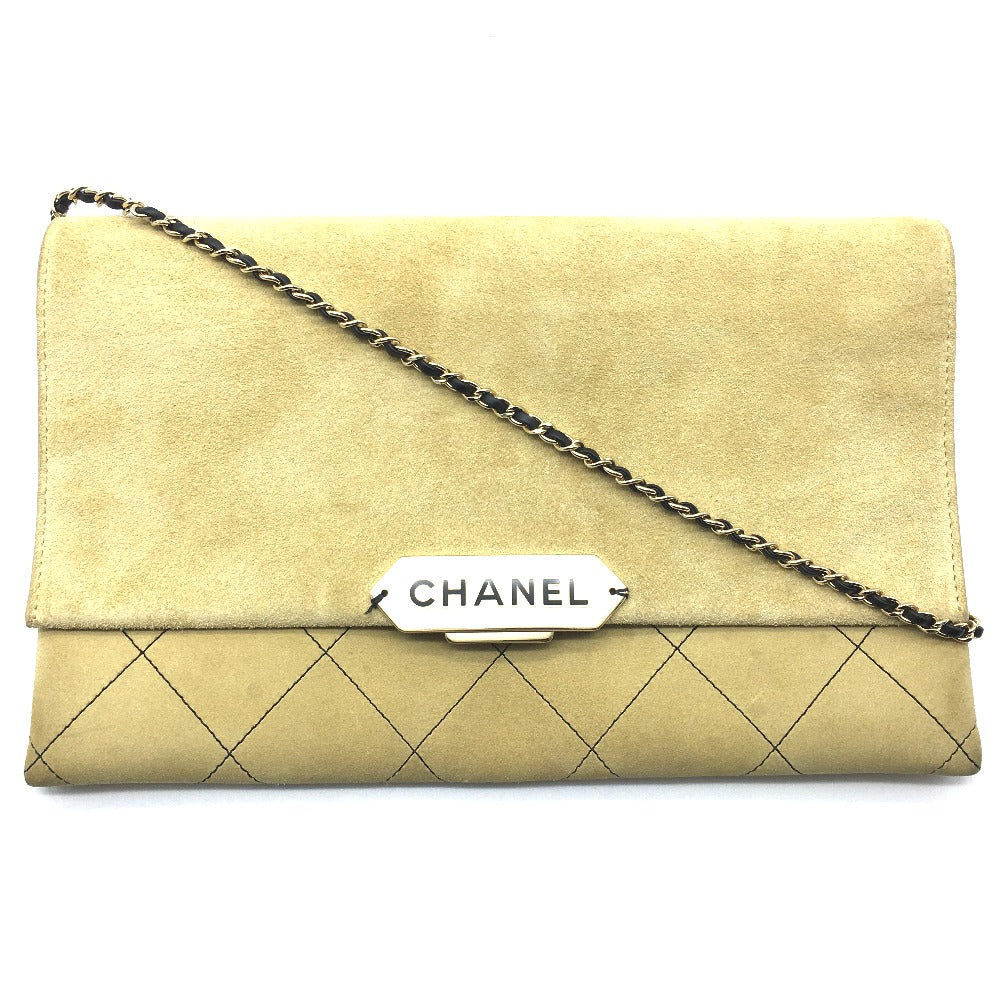 CHANEL Shoulder Bag suede Beige x Gold Metal CHANEL logo Matrasse Women Used