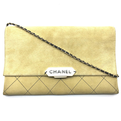 CHANEL Shoulder Bag suede Beige x Gold Metal CHANEL logo Matrasse Women Used