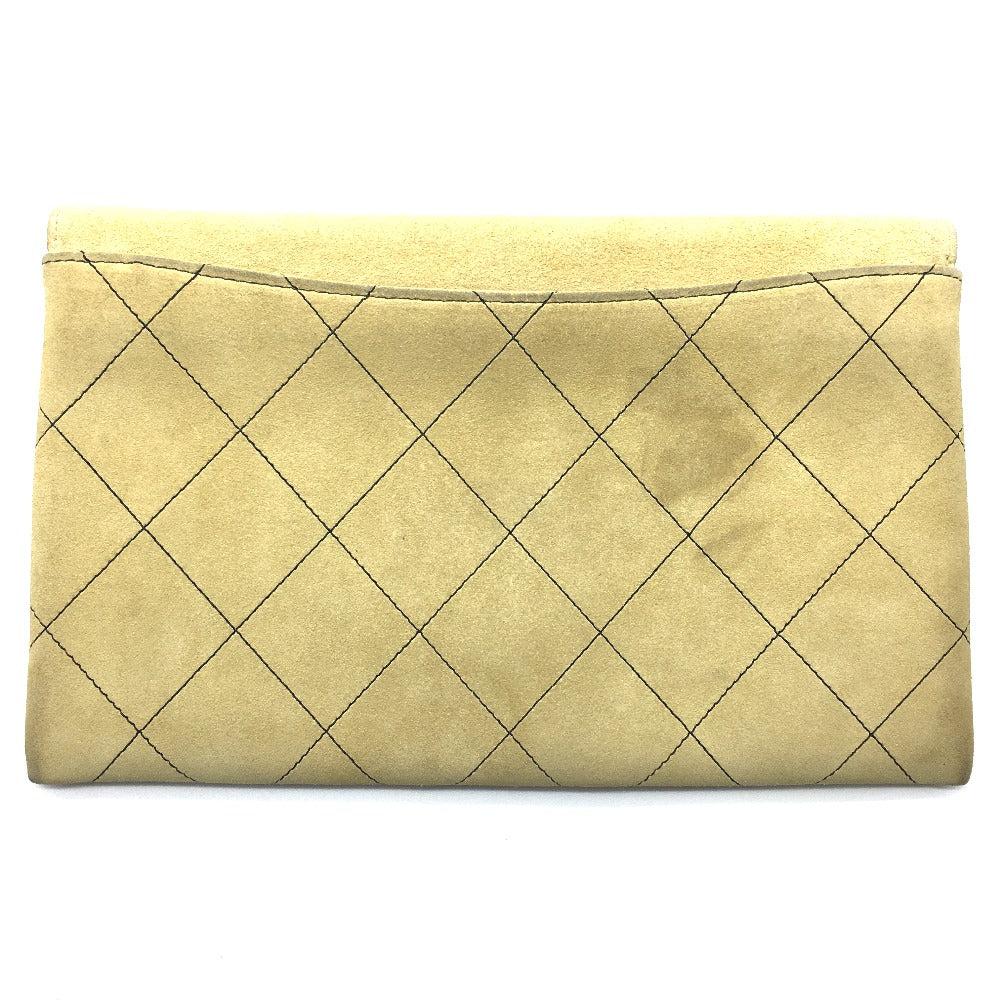 CHANEL Shoulder Bag suede Beige x Gold Metal CHANEL logo Matrasse Women Used