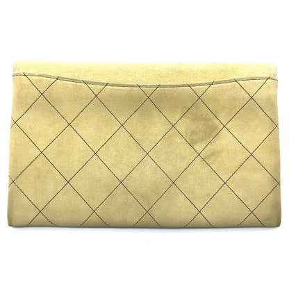 CHANEL Shoulder Bag suede Beige x Gold Metal CHANEL logo Matrasse Women Used