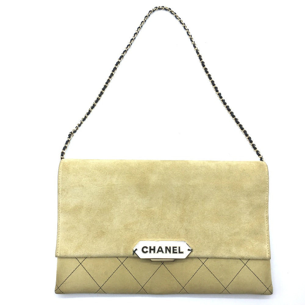 CHANEL Shoulder Bag suede Beige x Gold Metal CHANEL logo Matrasse Women Used