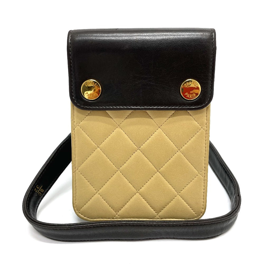 CHANEL Waist bag lambskin Black x beige Matrasse Bicolor Women Used