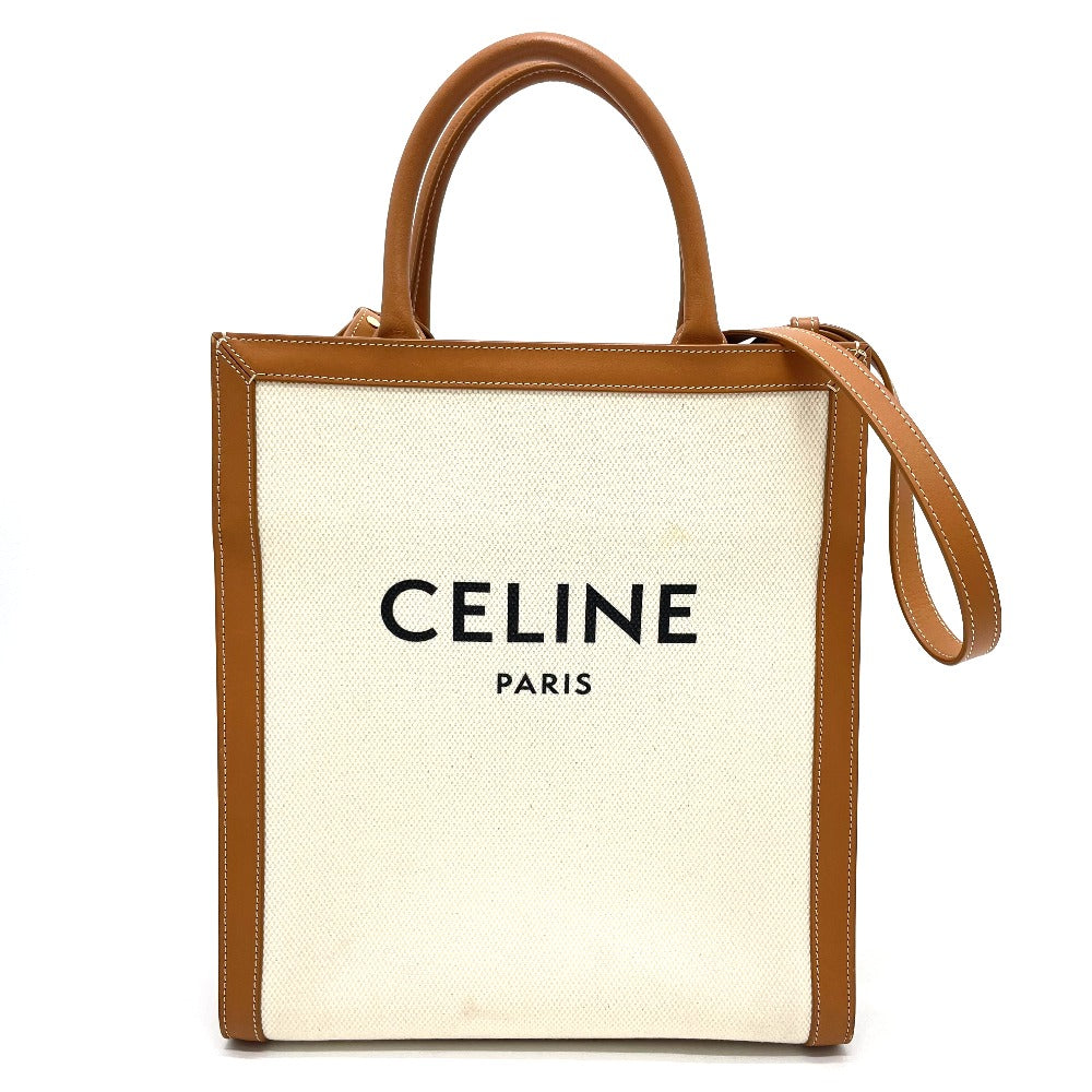 CELINE Shoulder Bag 192082BNZ.02NT Leather / canvas Natural x tongue Bar Tikal Hippo Small Women Secondhand