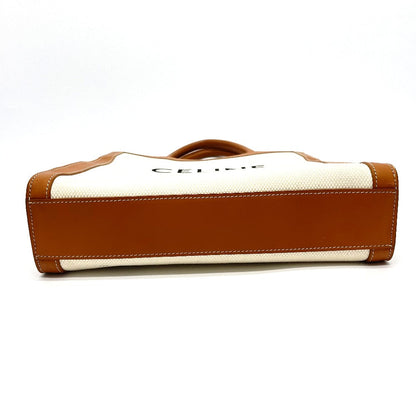 CELINE Shoulder Bag 192082BNZ.02NT Leather / canvas Natural x tongue Bar Tikal Hippo Small Women Secondhand