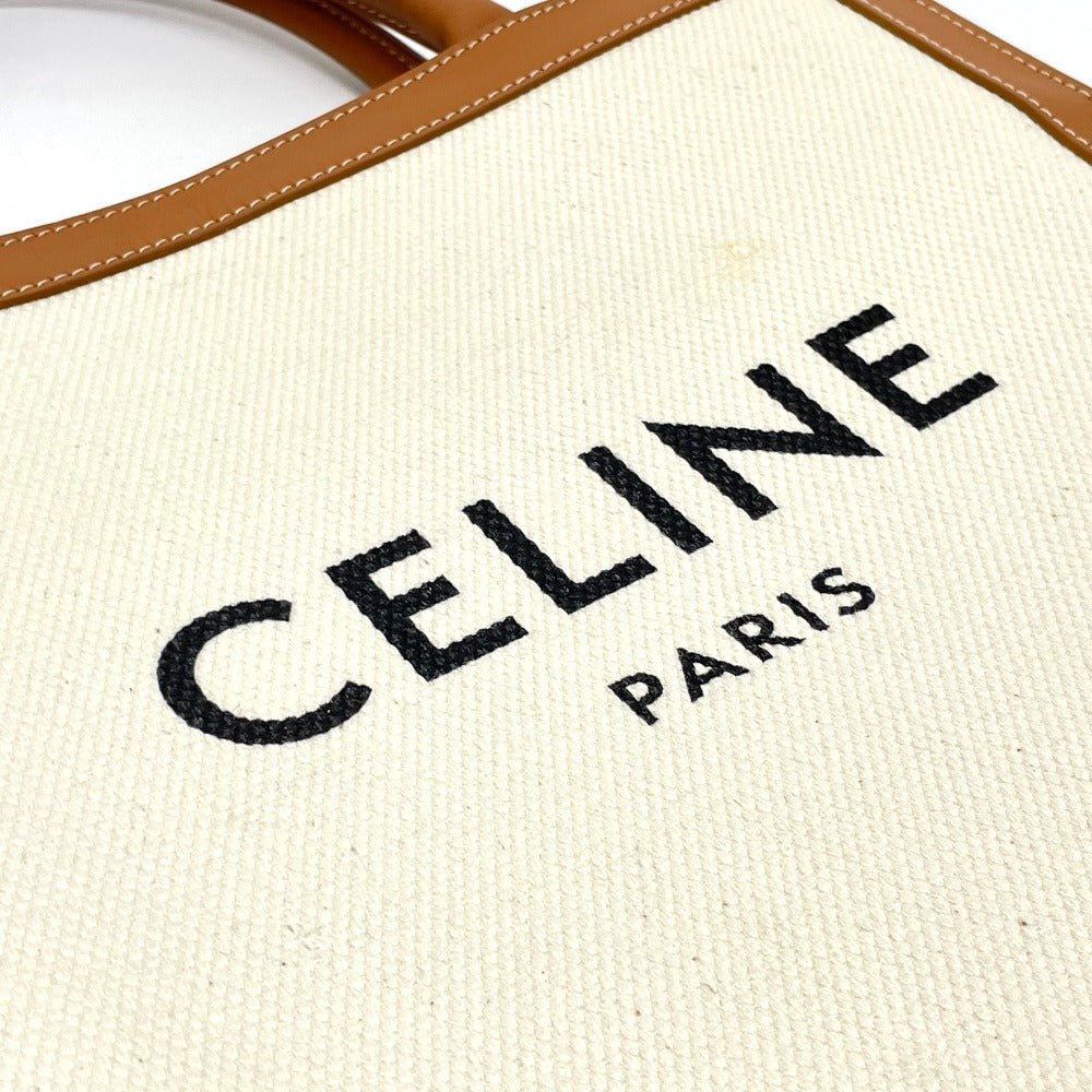 CELINE Shoulder Bag 192082BNZ.02NT Leather / canvas Natural x tongue Bar Tikal Hippo Small Women Secondhand