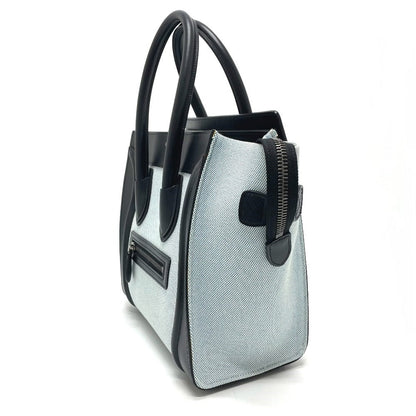 CELINE Handbag 167792  Leather / canvas Blue x black Luggage micro shopper Women Secondhand