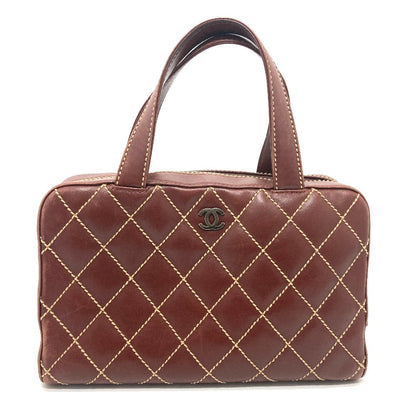 CHANEL Handbag Calfskin Brown CC COCO Mark Wild stitch Women Used