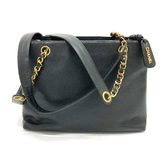 CHANEL Shoulder Bag Caviar skin black CC COCO Mark Matrasse