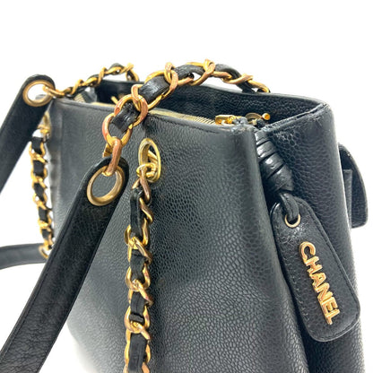 CHANEL Shoulder Bag Caviar skin black CC COCO Mark Matrasse