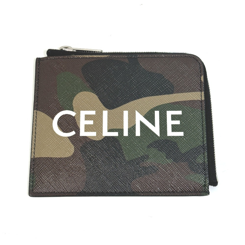 CELINE Coin case 10D88 2DEM PVC green Camouflage camouflage Compact zip Women Secondhand