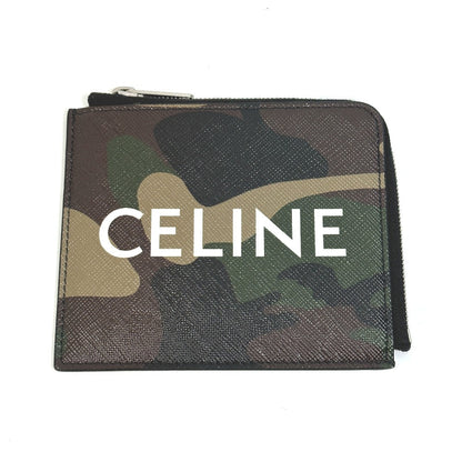 CELINE Coin case 10D88 2DEM PVC green Camouflage camouflage Compact zip Women Secondhand