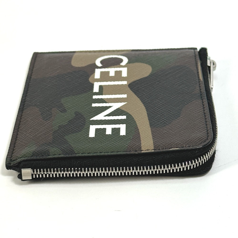 CELINE Coin case 10D88 2DEM PVC green Camouflage camouflage Compact zip Women Secondhand