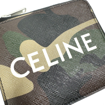 CELINE Coin case 10D88 2DEM PVC green Camouflage camouflage Compact zip Women Secondhand