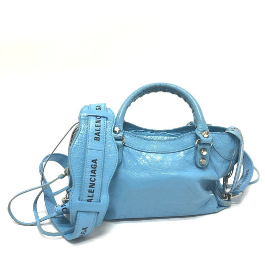BALENCIAGA Handbag 300295 leather Light blue Classic Mini City Women