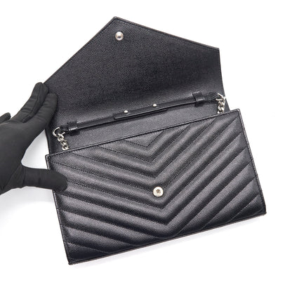 Saint Laurent Envelope Chain Wallet Black SHW