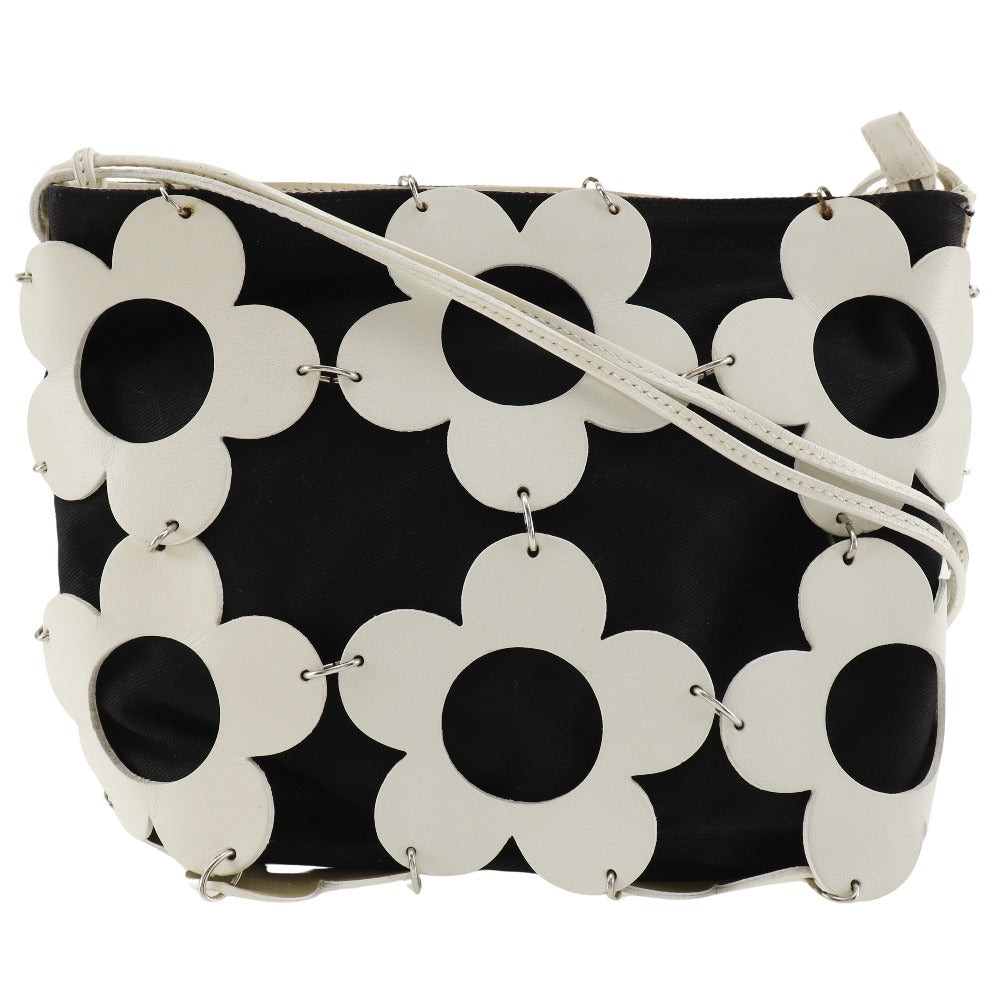 CELINE Shoulder Bag Leather, Canvas Off White/Black flour Women Used