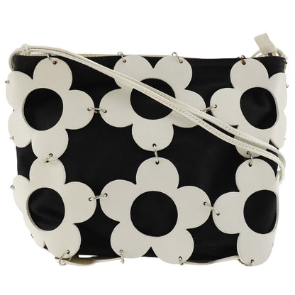 CELINE Shoulder Bag Leather, Canvas Off White/Black flour Women Used