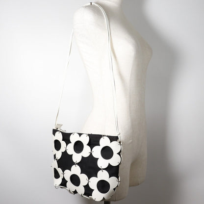 CELINE Shoulder Bag Leather, Canvas Off White/Black flour Women Used