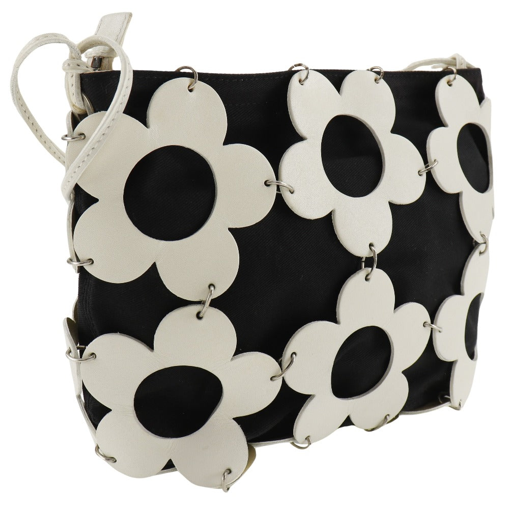 CELINE Shoulder Bag Leather, Canvas Off White/Black flour Women Used