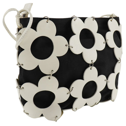 CELINE Shoulder Bag Leather, Canvas Off White/Black flour Women Used