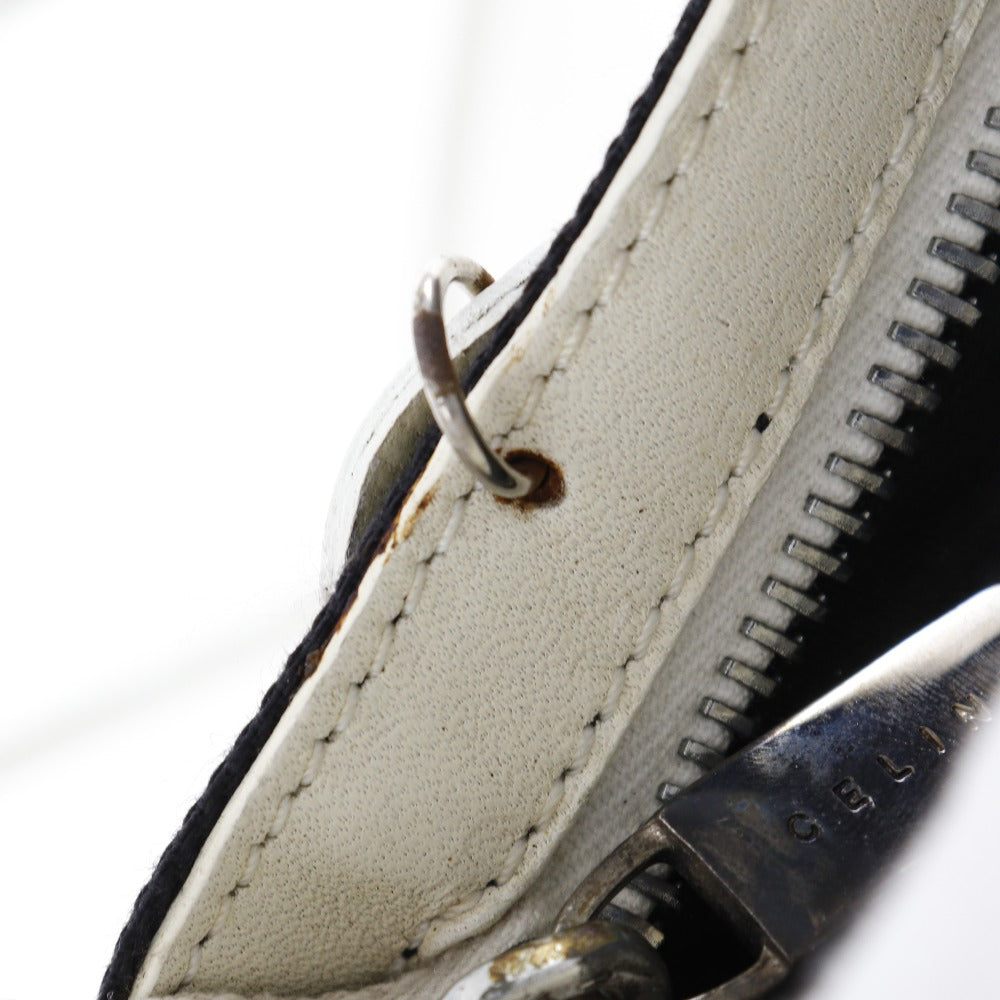 CELINE Shoulder Bag Leather, Canvas Off White/Black flour Women Used
