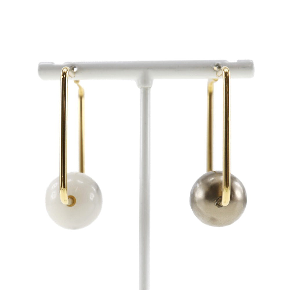 CELINE Pierce Plated Gold, Faux Pearl gold square hoop Women Used