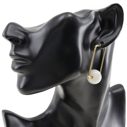 CELINE Pierce Plated Gold, Faux Pearl gold square hoop Women Used