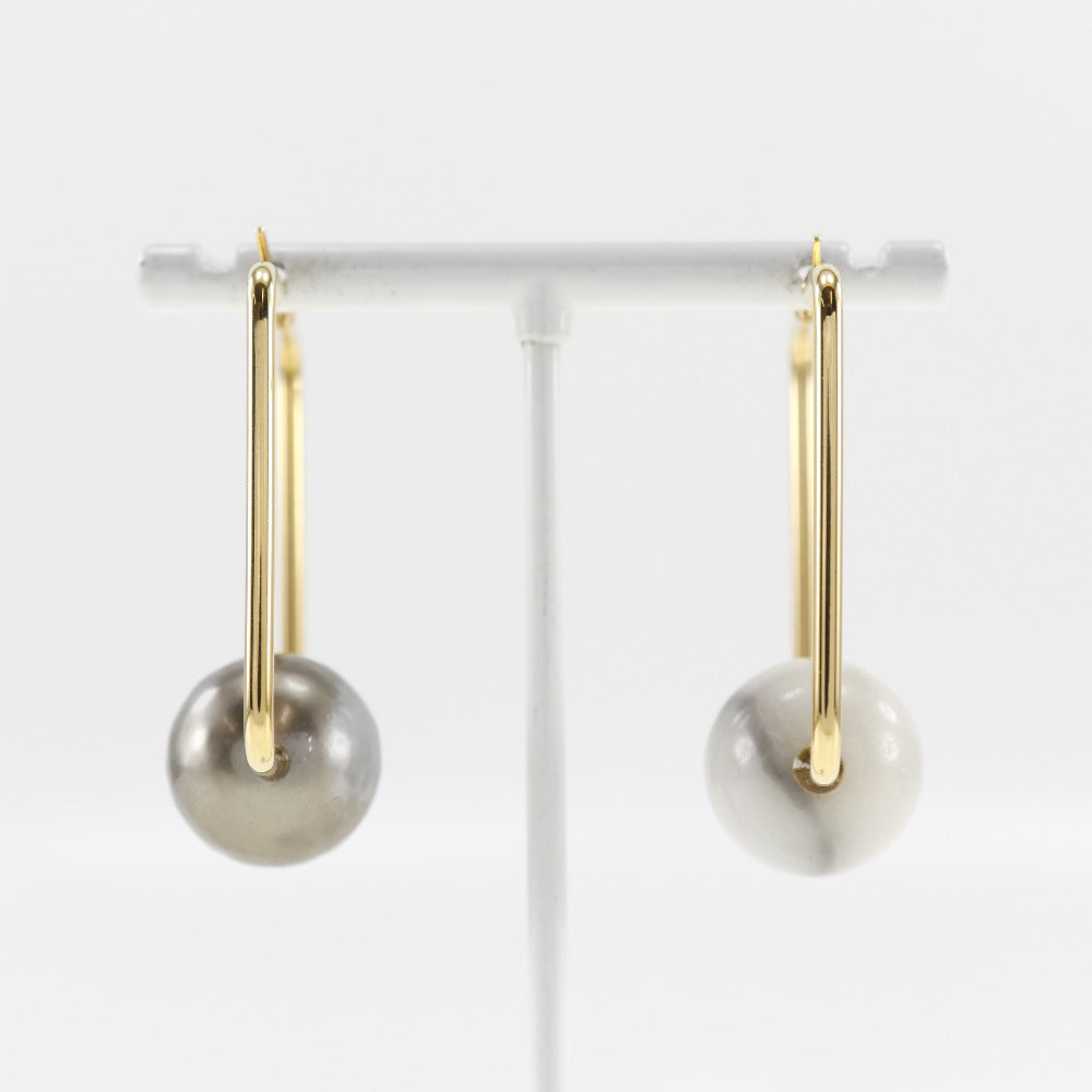 CELINE Pierce Plated Gold, Faux Pearl gold square hoop Women Used