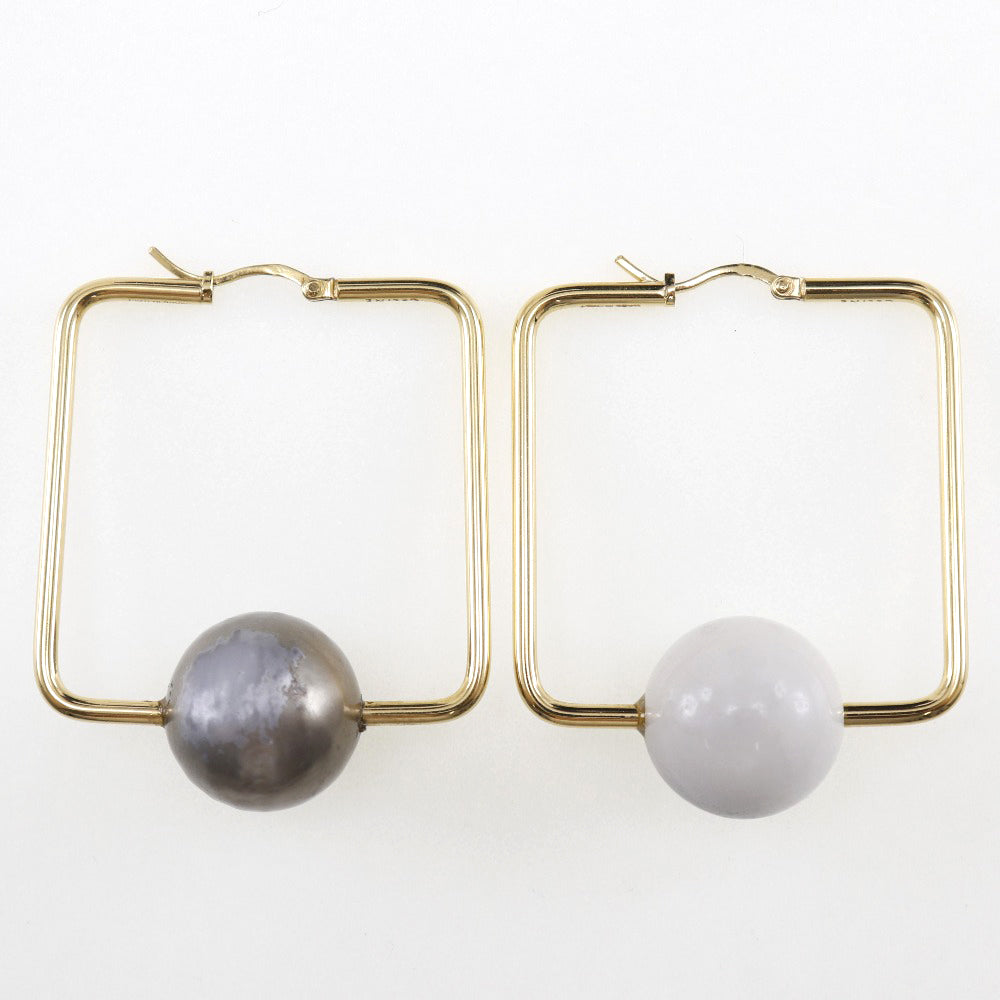 CELINE Pierce Plated Gold, Faux Pearl gold square hoop Women Used