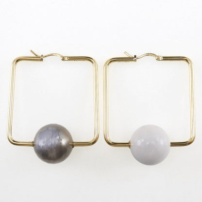 CELINE Pierce Plated Gold, Faux Pearl gold square hoop Women Used