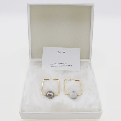 CELINE Pierce Plated Gold, Faux Pearl gold square hoop Women Used