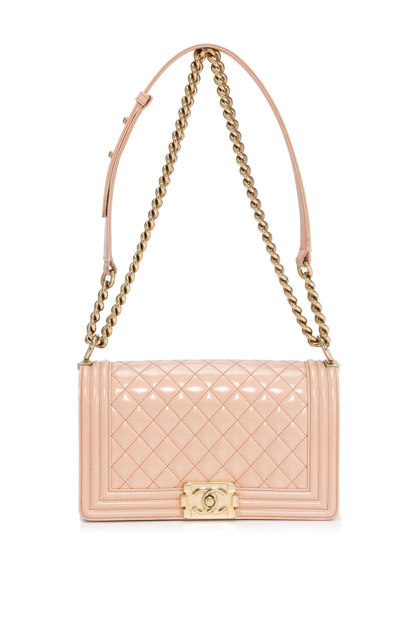 Boy Medium Light Pink Shoulder Bag in Patent Leather, Light Gold hardware