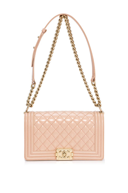 Boy Medium Light Pink Shoulder Bag in Patent Leather, Light Gold hardware