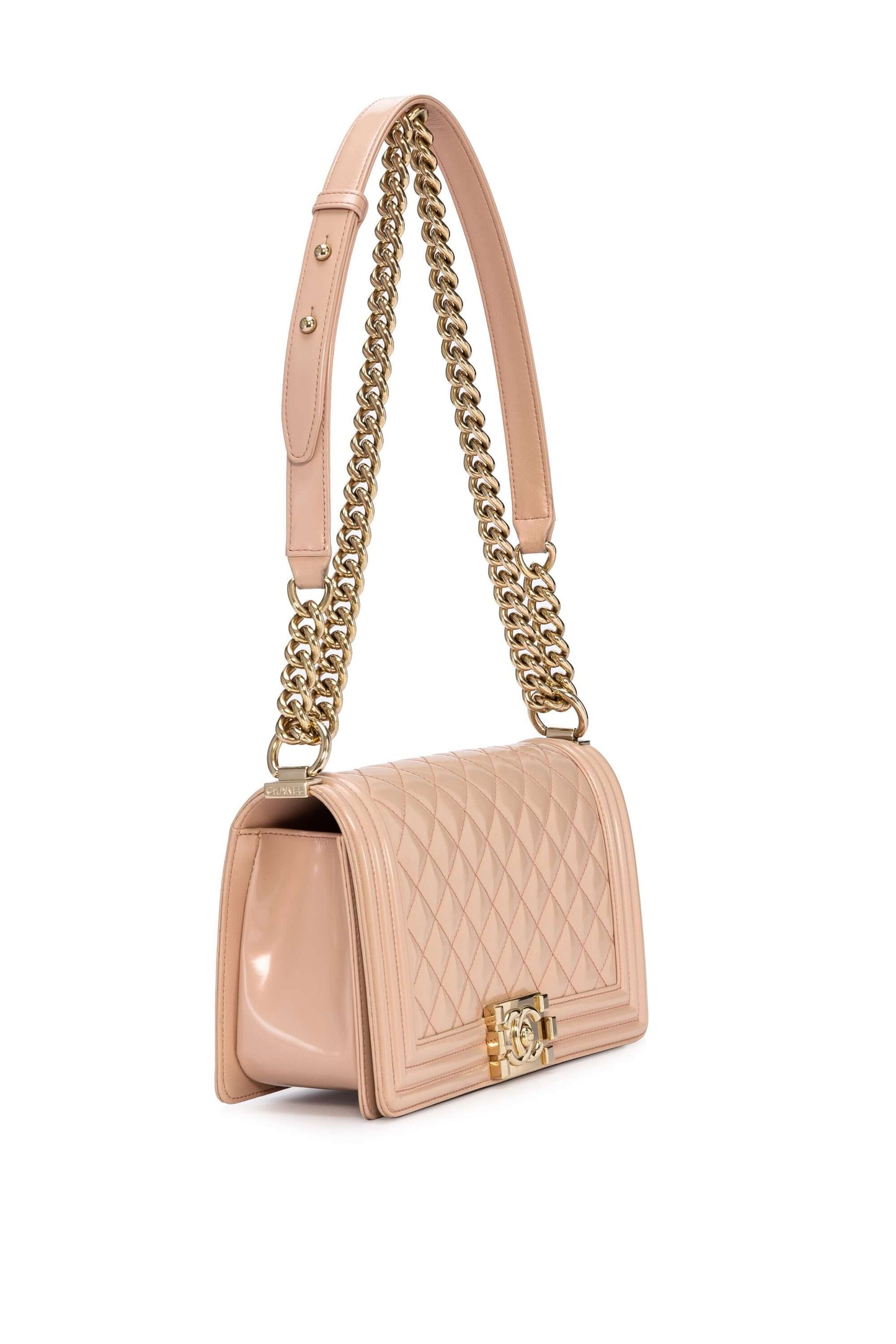 Boy Medium Light Pink Shoulder Bag in Patent Leather, Light Gold hardware