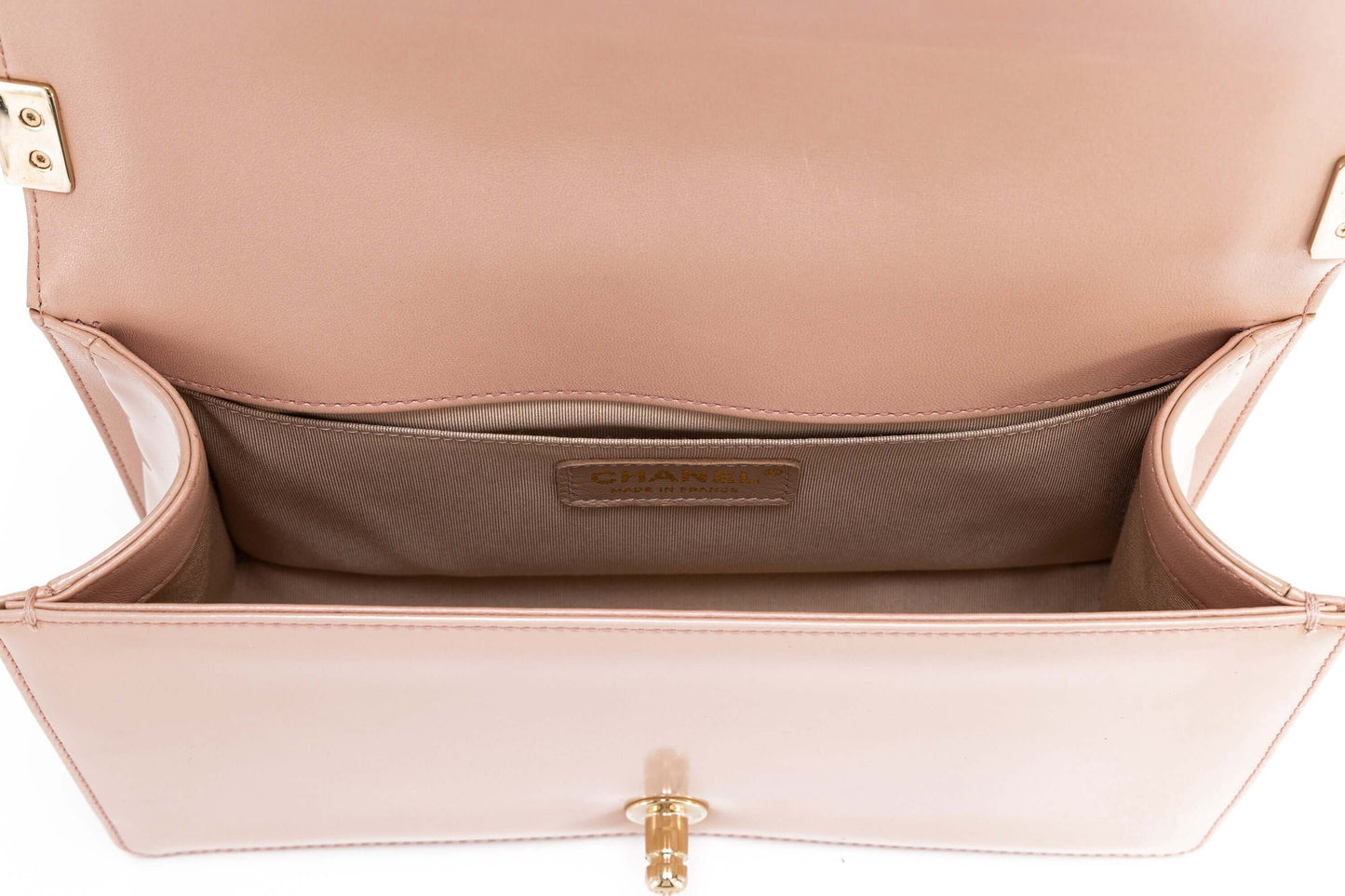 Boy Medium Light Pink Shoulder Bag in Patent Leather, Light Gold hardware