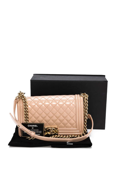 Boy Medium Light Pink Shoulder Bag in Patent Leather, Light Gold hardware