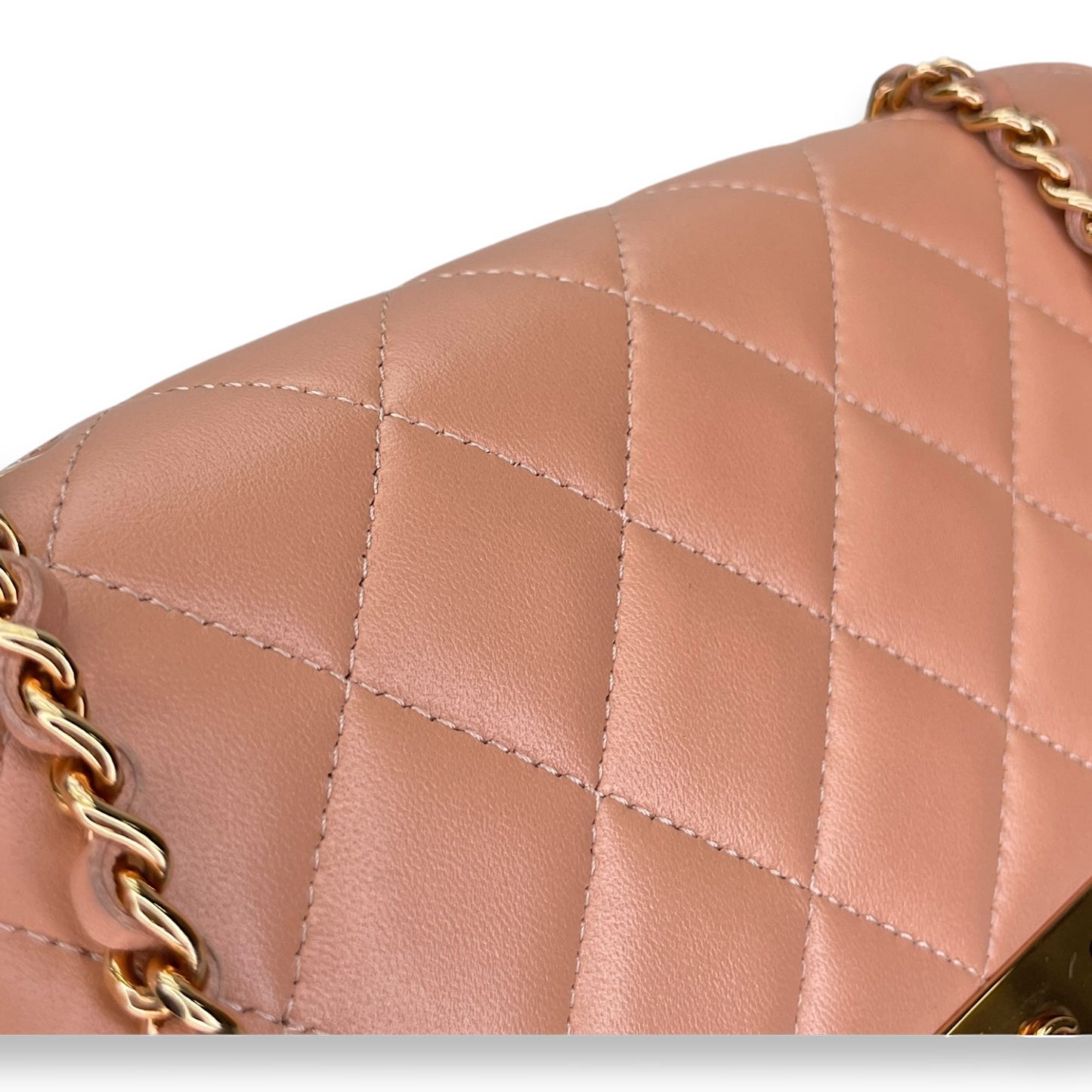 Quilted Frame Pink Wallet on Chain in Lambskin, Rose Gold hardware