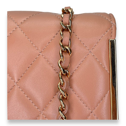 Quilted Frame Pink Wallet on Chain in Lambskin, Rose Gold hardware