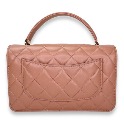 Quilted Frame Pink Wallet on Chain in Lambskin, Rose Gold hardware